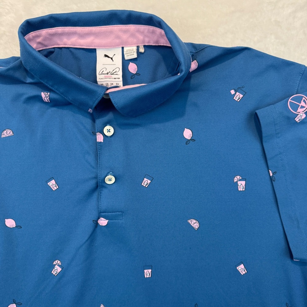 Puma Arnold Palmer Golf Polo Mens XL Blue Pink Lemon Drink Print 538851-03